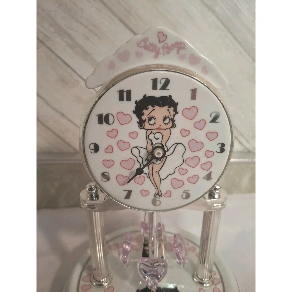 2006 Betty Boop Anniversary Clock In Glass Dome Works MISSING A HAND ON CLOCK